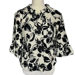 ICE Floral Feminine Romantic Cotton Linen Blend Blazer Jacket Women Size 10